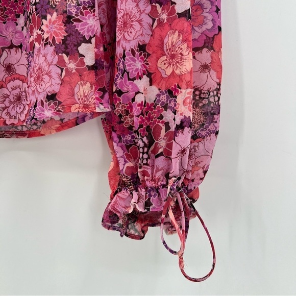 For Love & Lemons Grace Blouse Sheer Floral Long Sleeve Top in Carnation XS - Picture 8 of 12